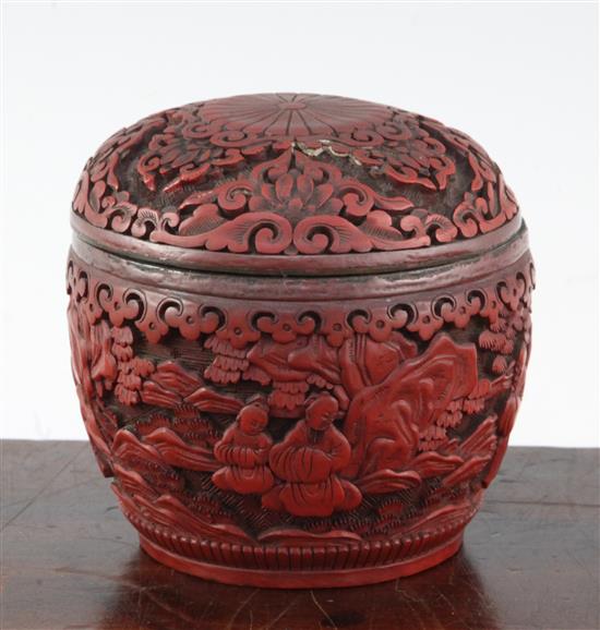 A Chinese cinnabar lacquer ovoid jar and cover, early 20th century, 10.5cm